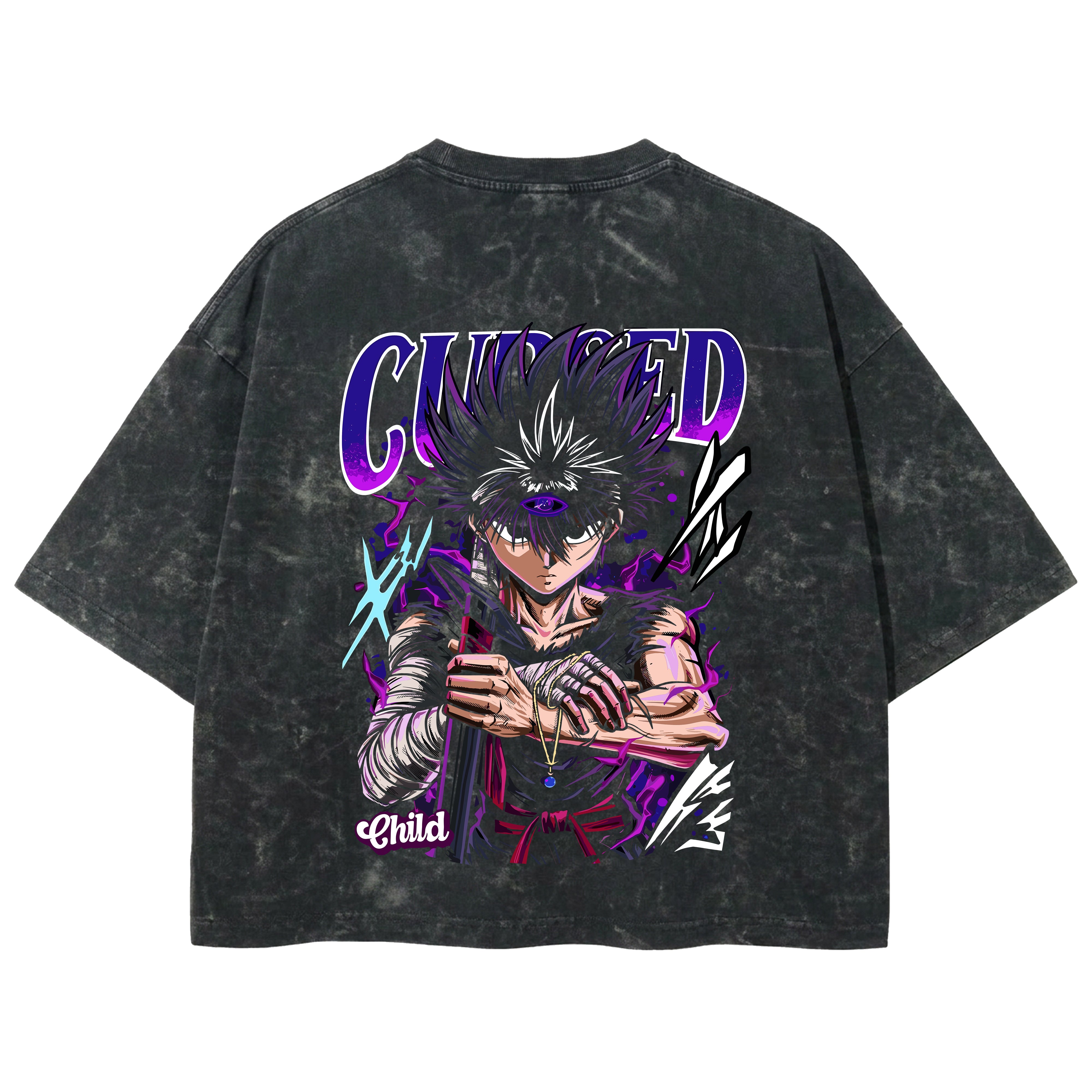 Playera streetwear premium de anime y gaming ExtraLife MX, corte boxy deluxe mineral wash heavyweight en color Acid Wash, moda urbana mexicana de culto.