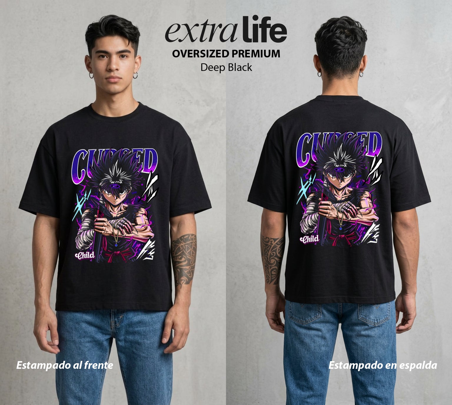 El Fuego del Submundo | El Poder del Submundo #04555 - Playera Oversized Premium | Deep Black - Foto en modelo