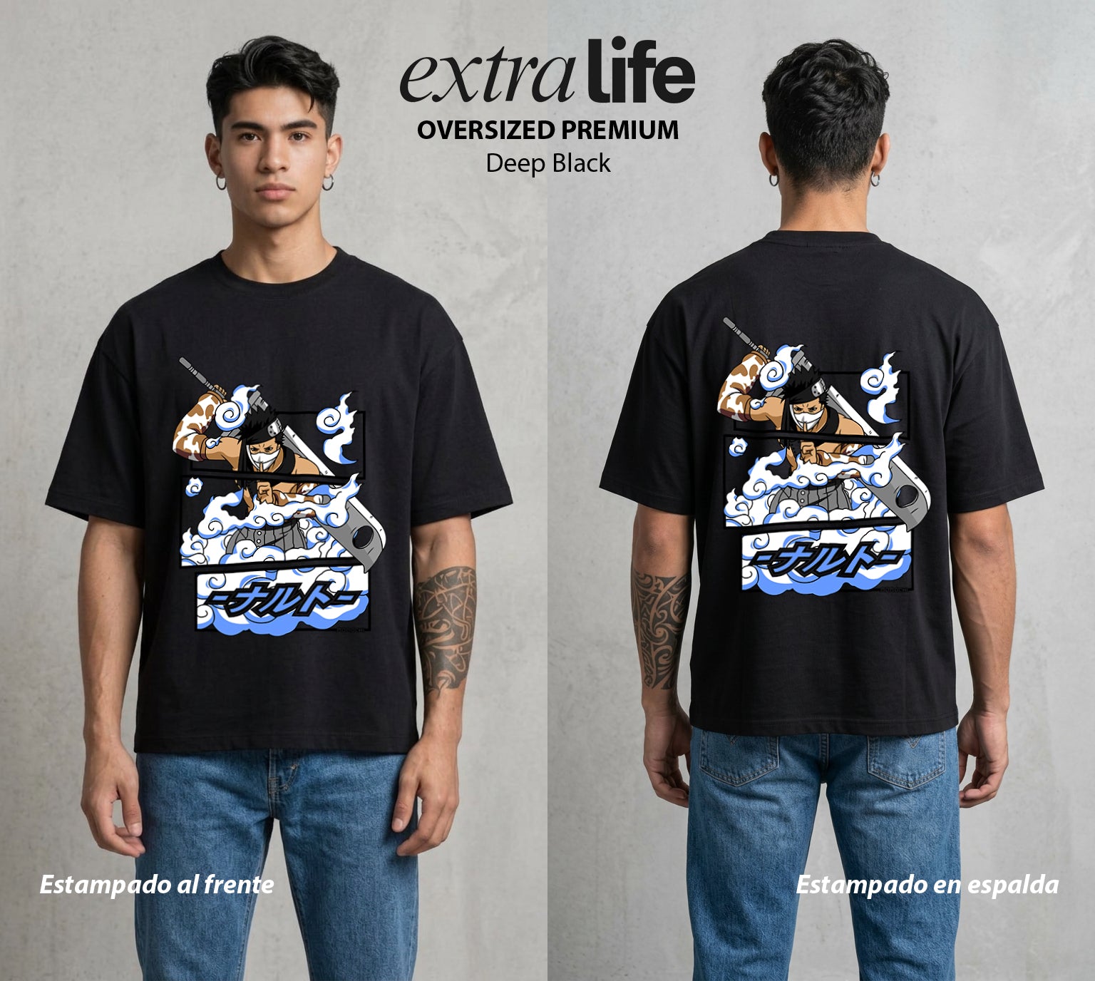 La Aldea Oculta | El Demonio de la Niebla #04556 - Playera Oversized Premium | Deep Black - Foto en modelo