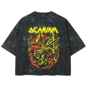 Playera streetwear premium de anime y gaming ExtraLife MX, corte boxy deluxe mineral wash heavyweight en color Acid Wash, moda urbana mexicana de culto.