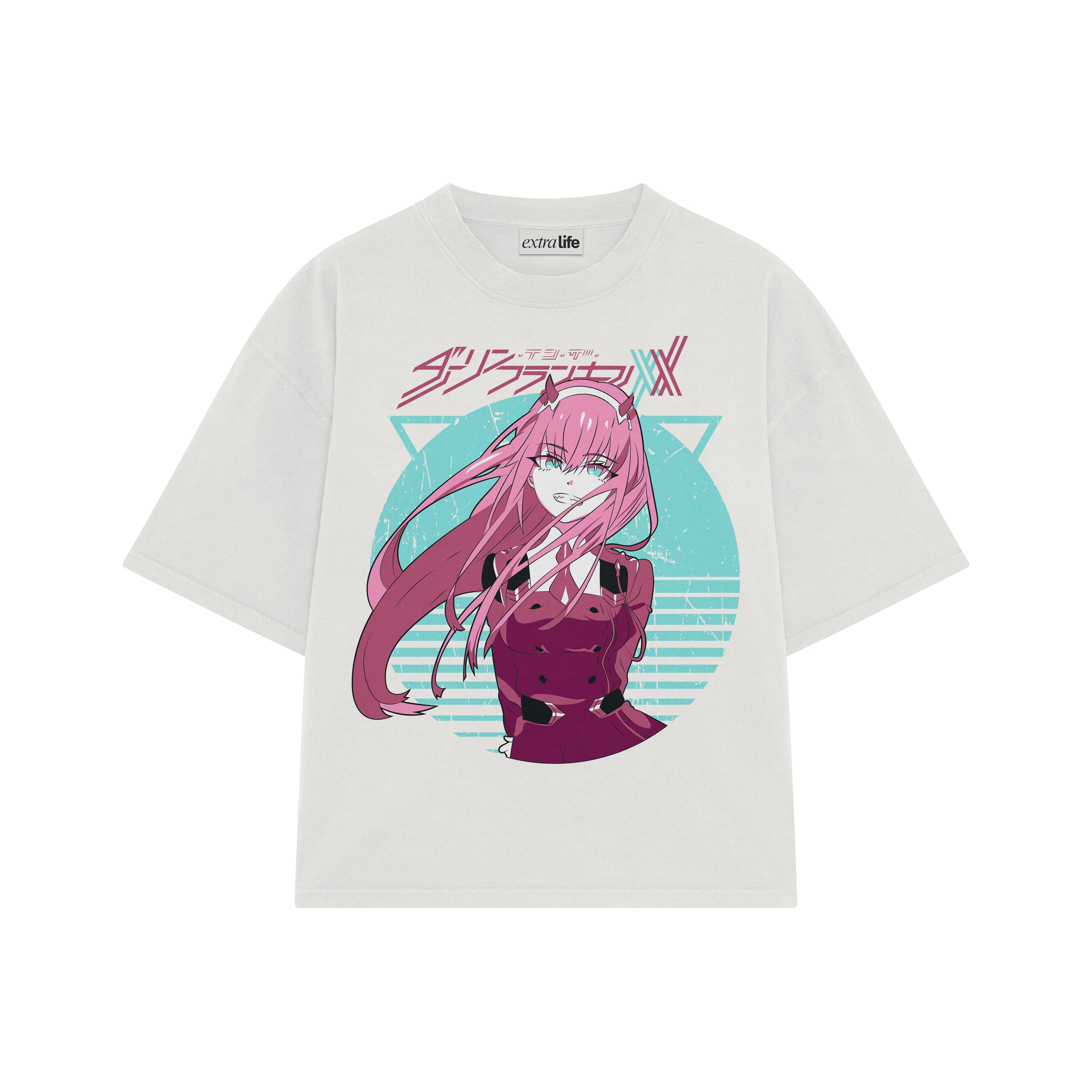 Playera streetwear premium de anime y gaming ExtraLife MX, corte boxy oversized drop shoulder heavyweight en color Deep Black y Off-White, moda urbana mexicana de culto.