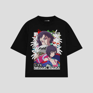 Playera streetwear premium de anime y gaming ExtraLife MX, corte boxy oversized drop shoulder heavyweight en color Deep Black y Off-White, moda urbana mexicana de culto.