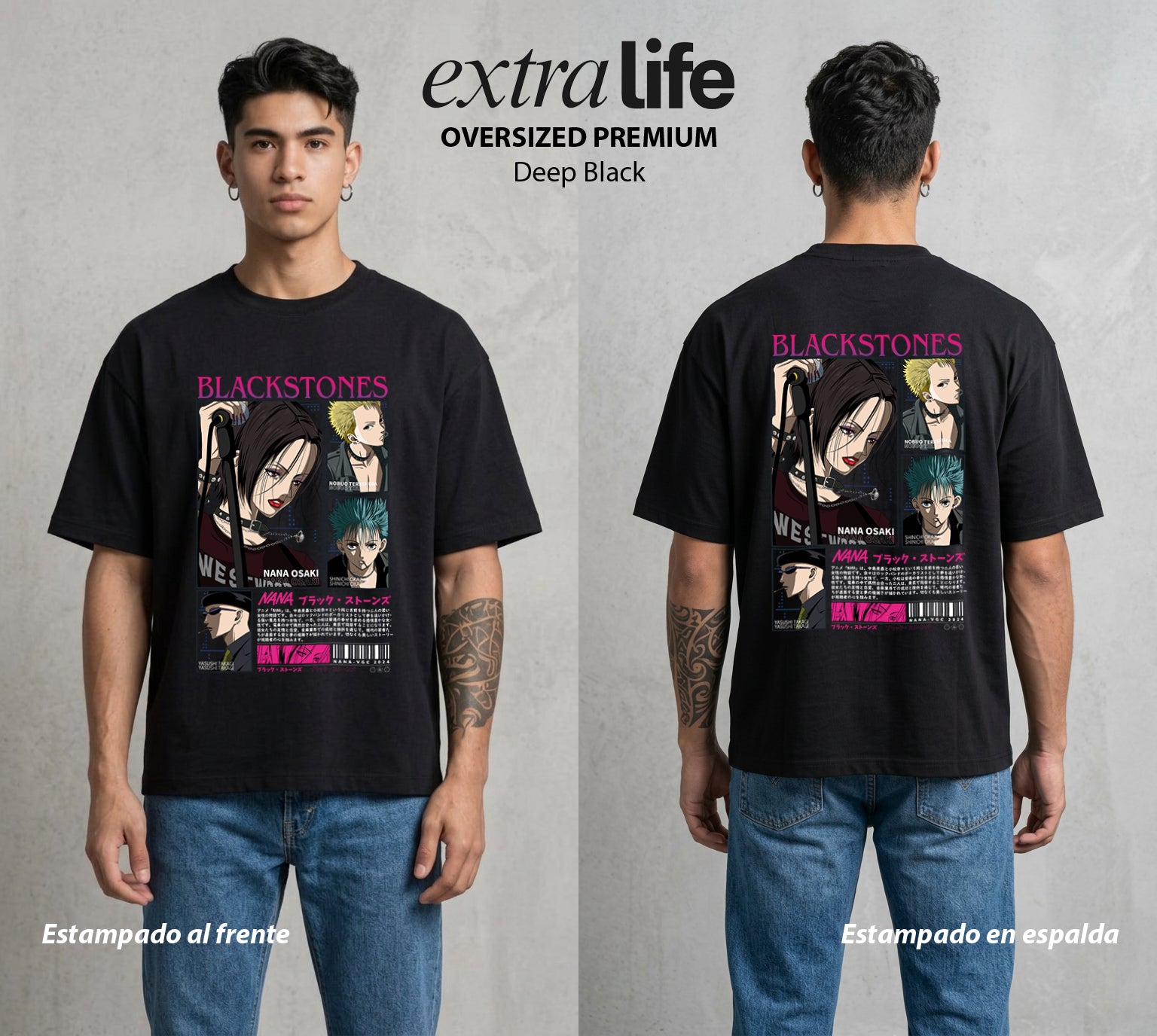 Dos Destinos Un Nombre | Punk de Medianoche #04564 - Playera Oversized Premium | Deep Black - Foto en modelo