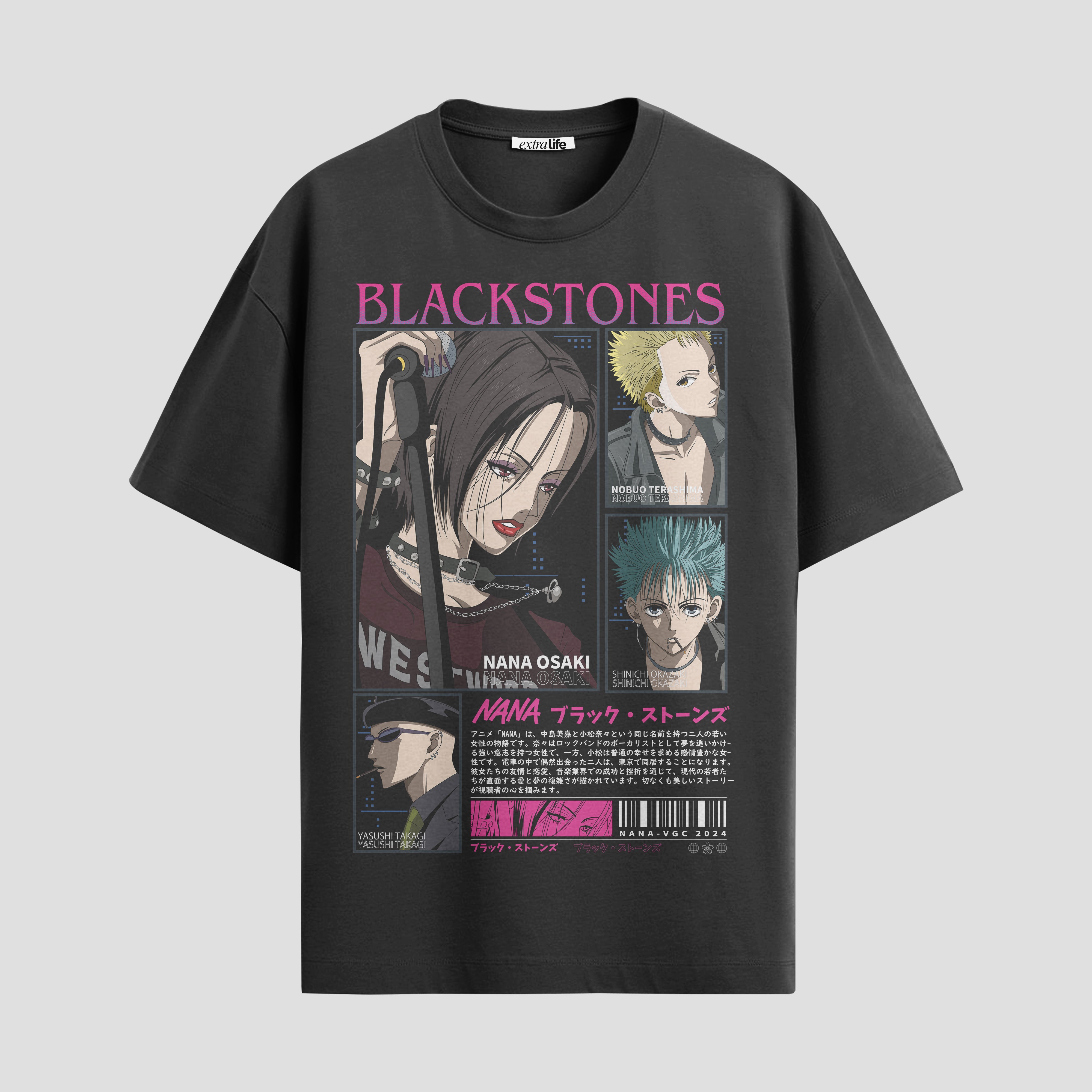 Playera urbana de anime y gaming ExtraLife MX, corte Standard Fit unisex ligero y transpirable en color Deep Black y Pure White, ropa de uso diario para gym y casual.