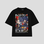 Playera streetwear premium de anime y gaming ExtraLife MX, corte boxy oversized drop shoulder heavyweight en color Deep Black y Off-White, moda urbana mexicana de culto.