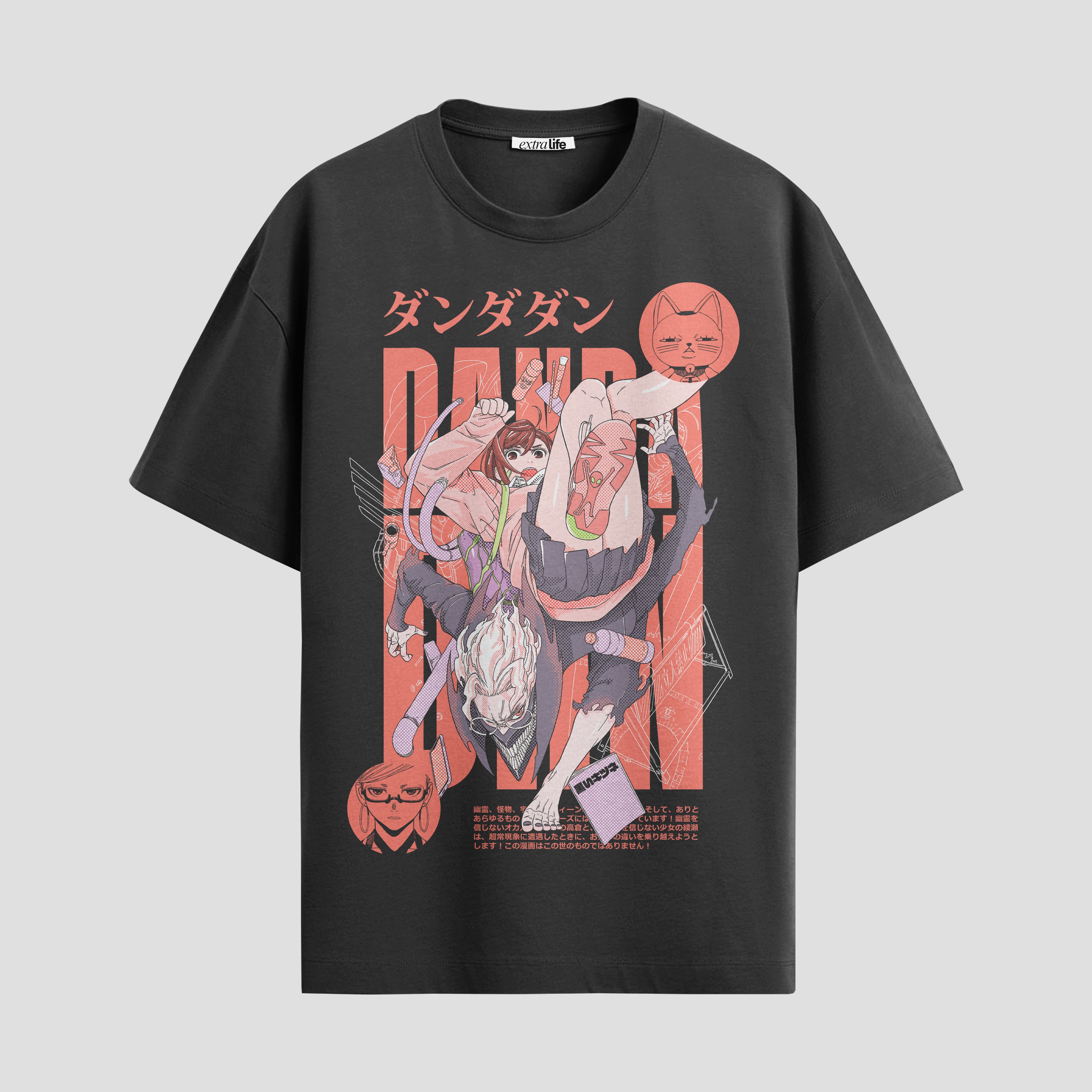 Playera urbana de anime y gaming ExtraLife MX, corte Standard Fit unisex ligero y transpirable en color Deep Black y Pure White, ropa de uso diario para gym y casual.