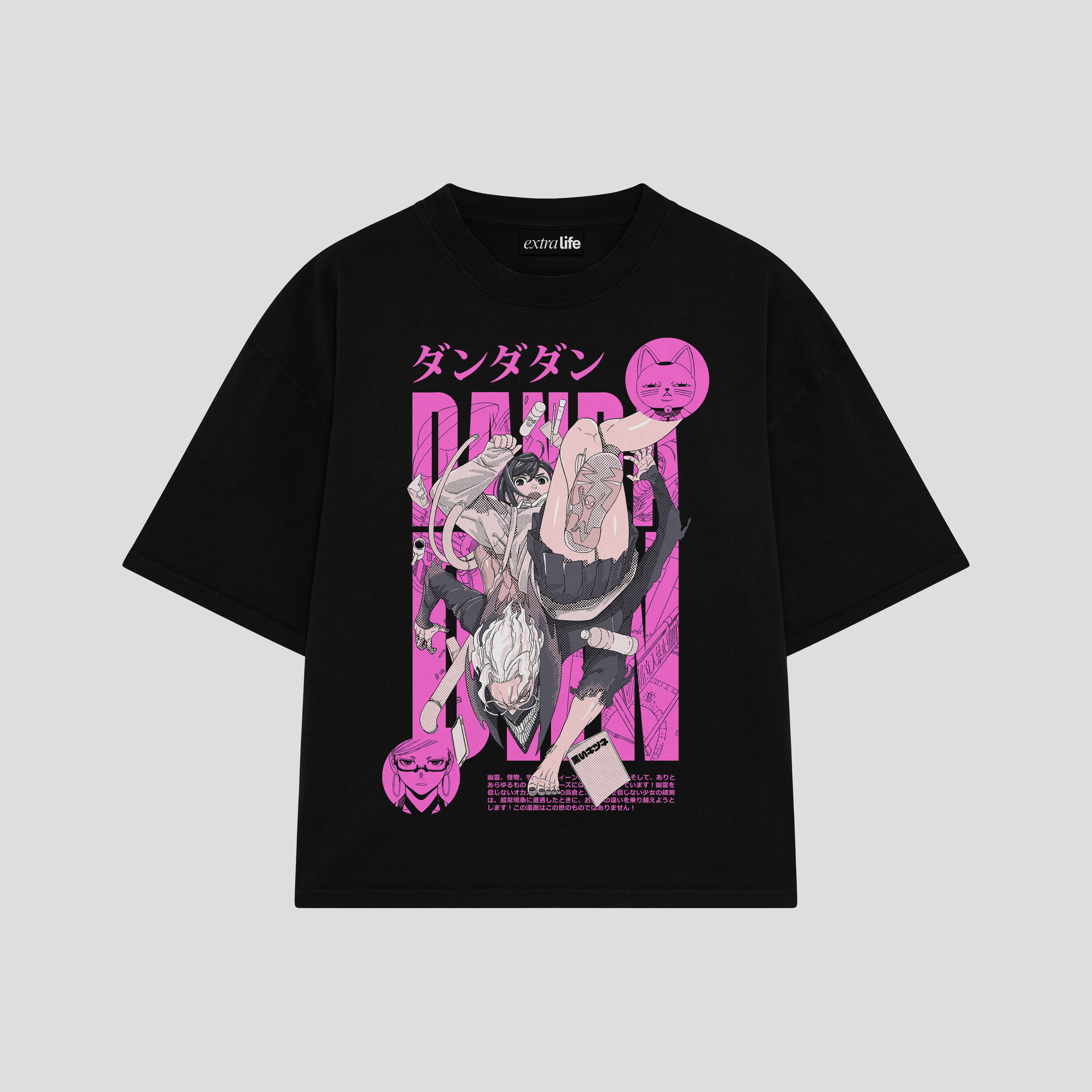 Playera streetwear premium de anime y gaming ExtraLife MX, corte boxy oversized drop shoulder heavyweight en color Deep Black y Off-White, moda urbana mexicana de culto.