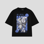 Playera streetwear premium de anime y gaming ExtraLife MX, corte boxy oversized drop shoulder heavyweight en color Deep Black y Off-White, moda urbana mexicana de culto.