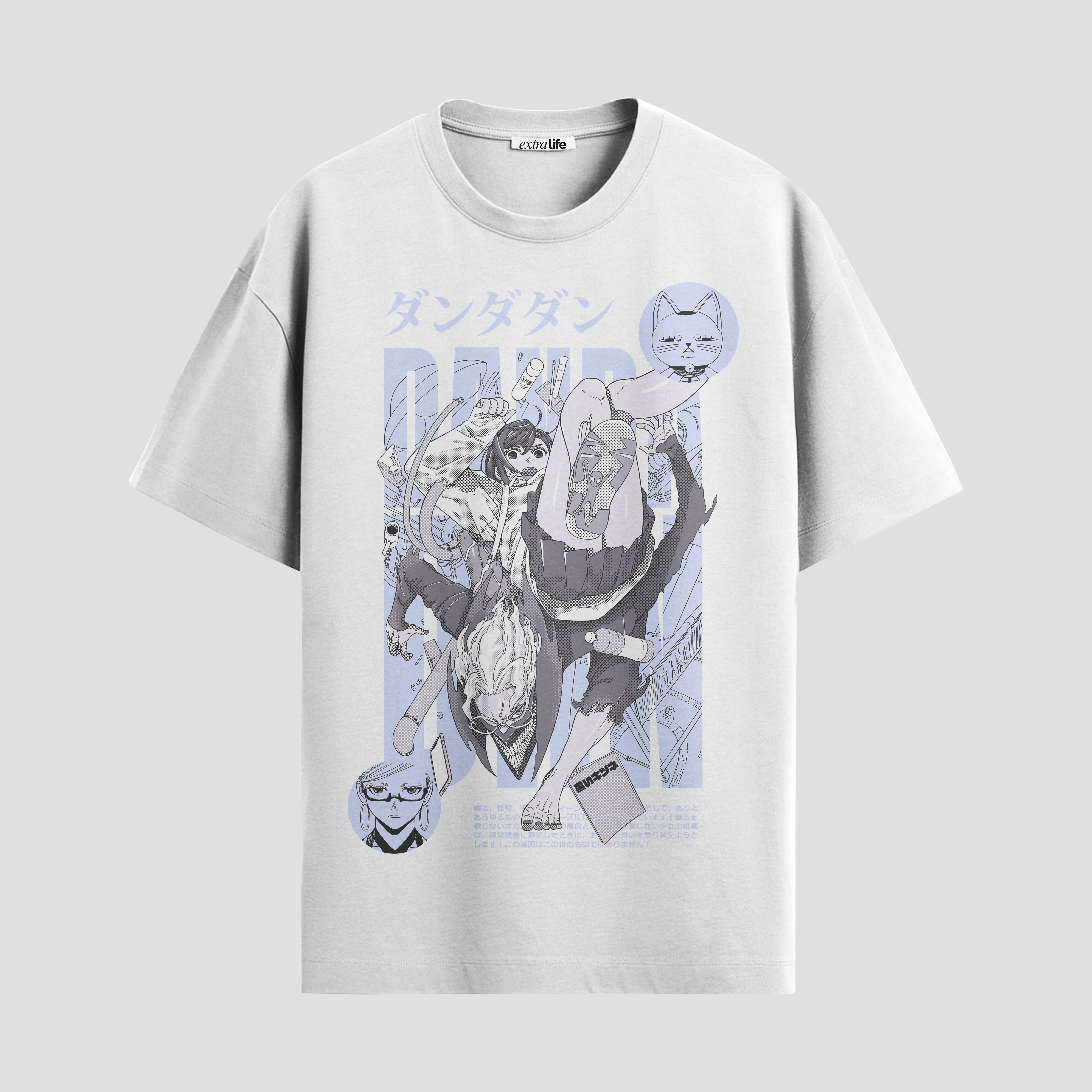 Playera urbana de anime y gaming ExtraLife MX, corte Standard Fit unisex ligero y transpirable en color Deep Black y Pure White, ropa de uso diario para gym y casual.