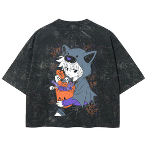 Playera streetwear premium de anime y gaming ExtraLife MX, corte boxy deluxe mineral wash heavyweight en color Acid Wash, moda urbana mexicana de culto.