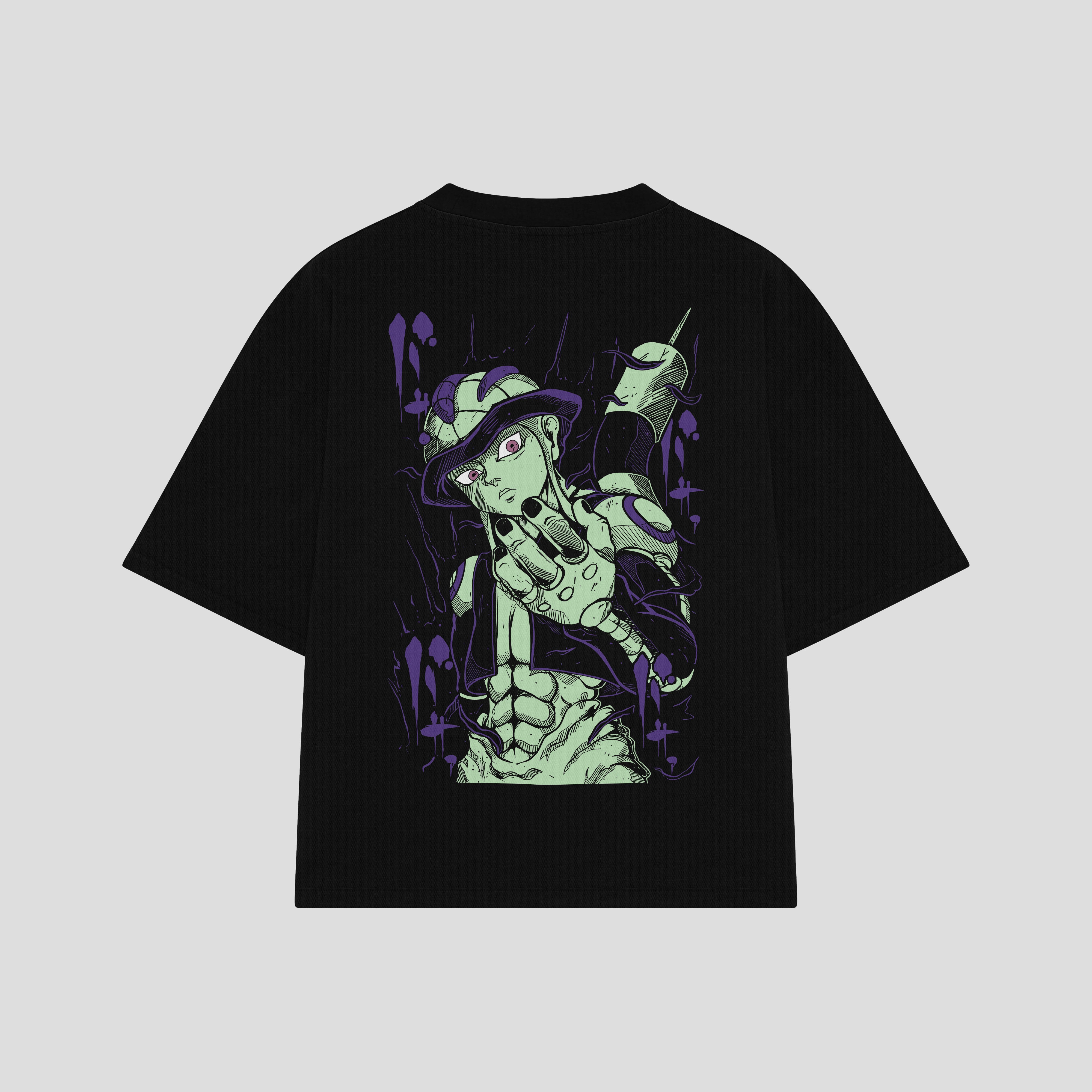 Playera streetwear premium de anime y gaming ExtraLife MX, corte boxy oversized drop shoulder heavyweight en color Deep Black y Off-White, moda urbana mexicana de culto.