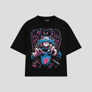 Playera streetwear premium de anime y gaming ExtraLife MX, corte boxy oversized drop shoulder heavyweight en color Deep Black y Off-White, moda urbana mexicana de culto.