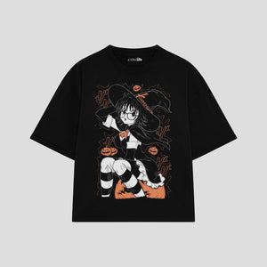 Playera streetwear premium de anime y gaming ExtraLife MX, corte boxy oversized drop shoulder heavyweight en color Deep Black y Off-White, moda urbana mexicana de culto.