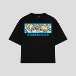 Playera streetwear premium de anime y gaming ExtraLife MX, corte boxy oversized drop shoulder heavyweight en color Deep Black y Off-White, moda urbana mexicana de culto.