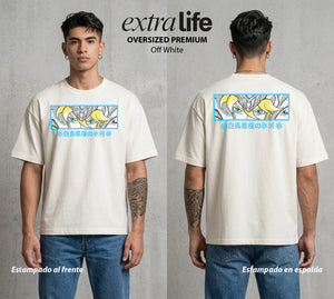 Los Caballeros del Cosmos | Lienzo de Hielo #04586 - Playera Oversized Premium | Off White - Foto en modelo