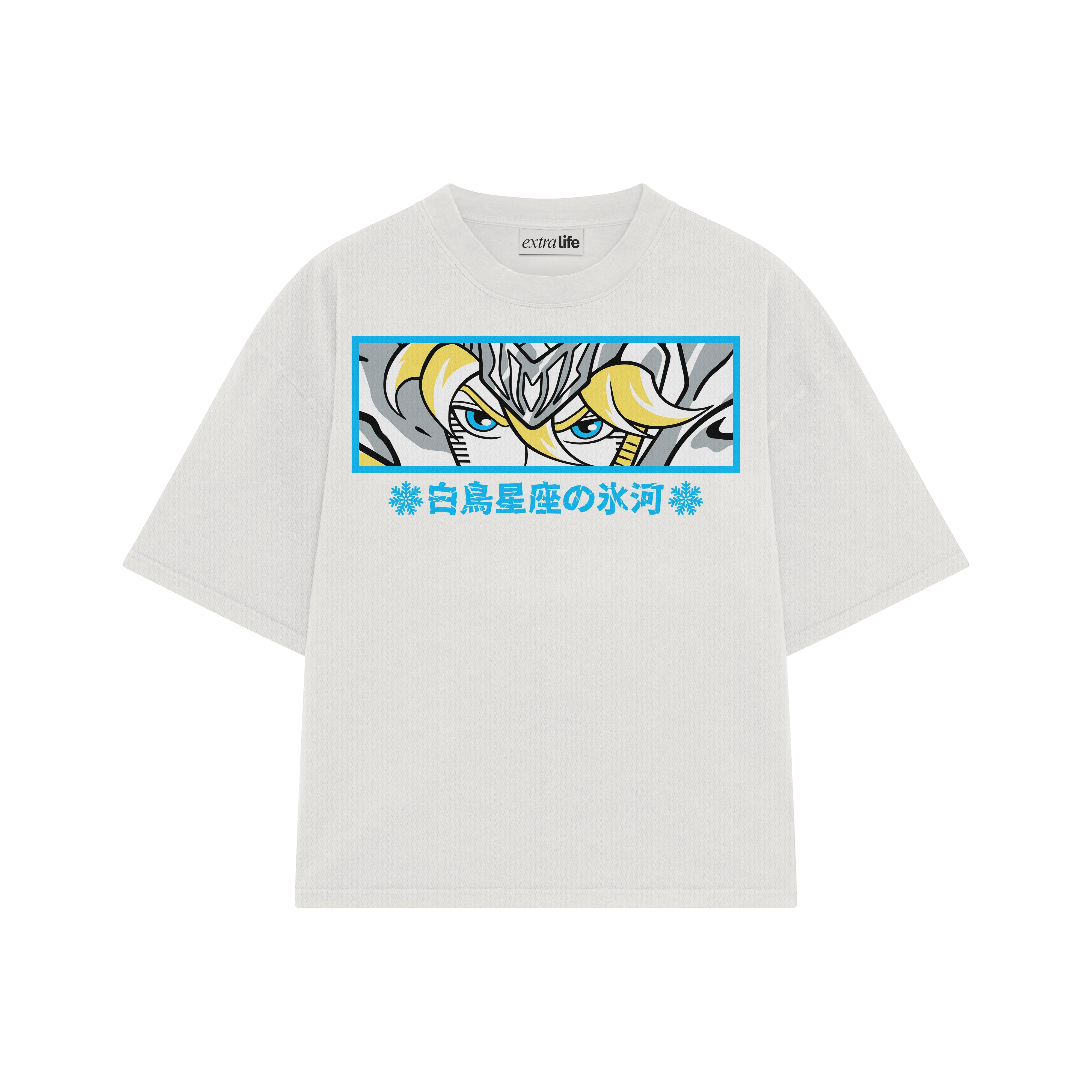Playera streetwear premium de anime y gaming ExtraLife MX, corte boxy oversized drop shoulder heavyweight en color Deep Black y Off-White, moda urbana mexicana de culto.