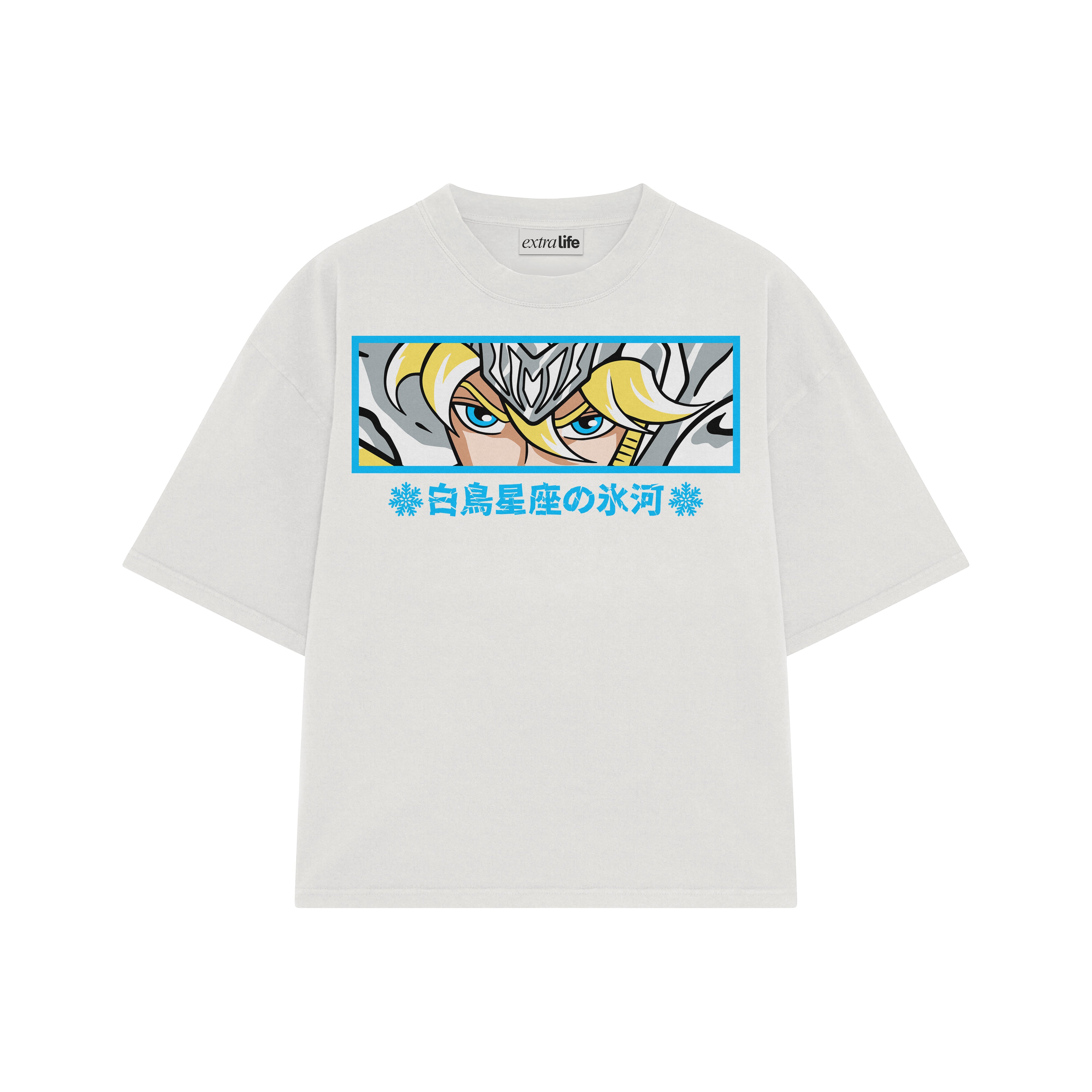 Playera streetwear premium de anime y gaming ExtraLife MX, corte boxy oversized drop shoulder heavyweight en color Deep Black y Off-White, moda urbana mexicana de culto.