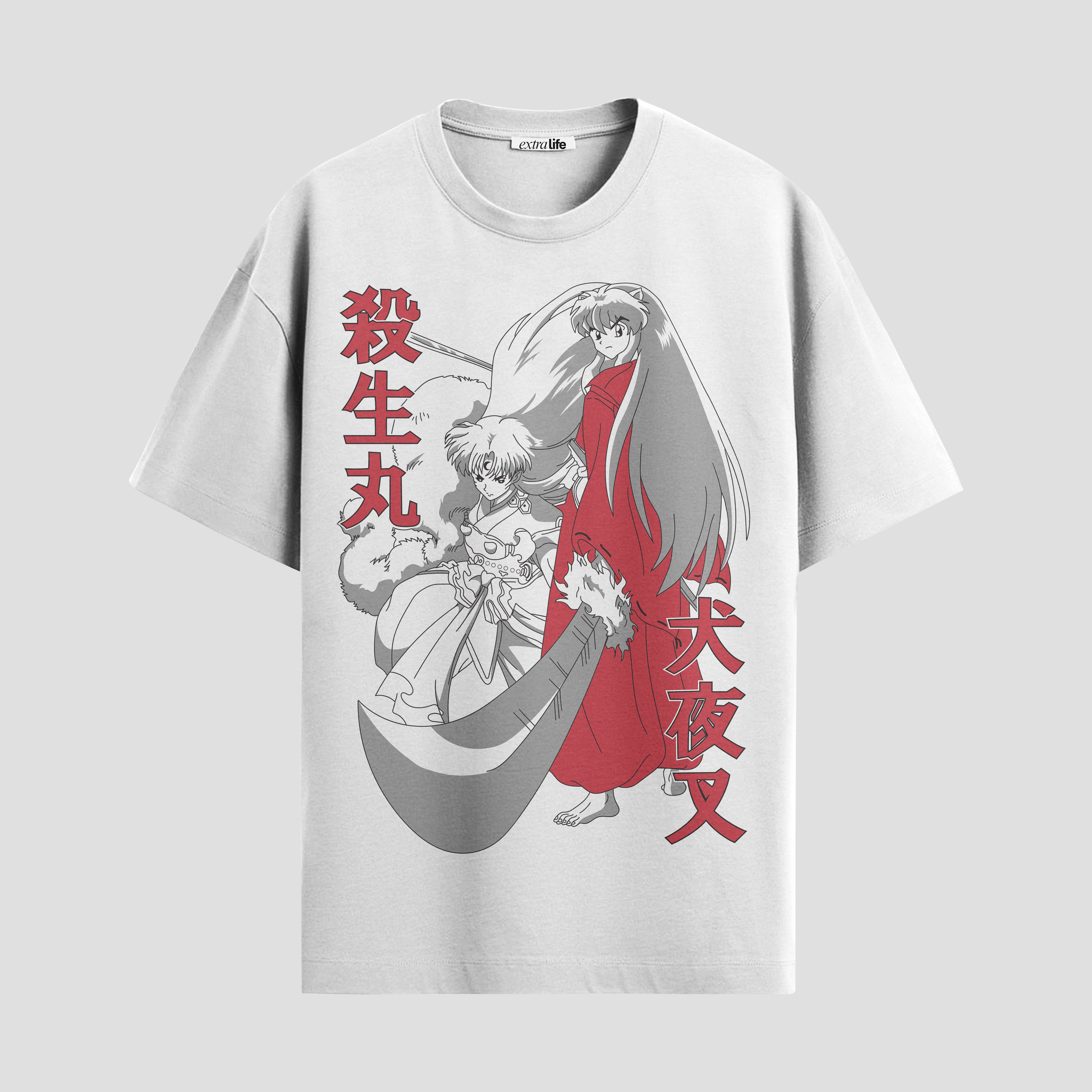 Playera urbana de anime y gaming ExtraLife MX, corte Standard Fit unisex ligero y transpirable en color Deep Black y Pure White, ropa de uso diario para gym y casual.