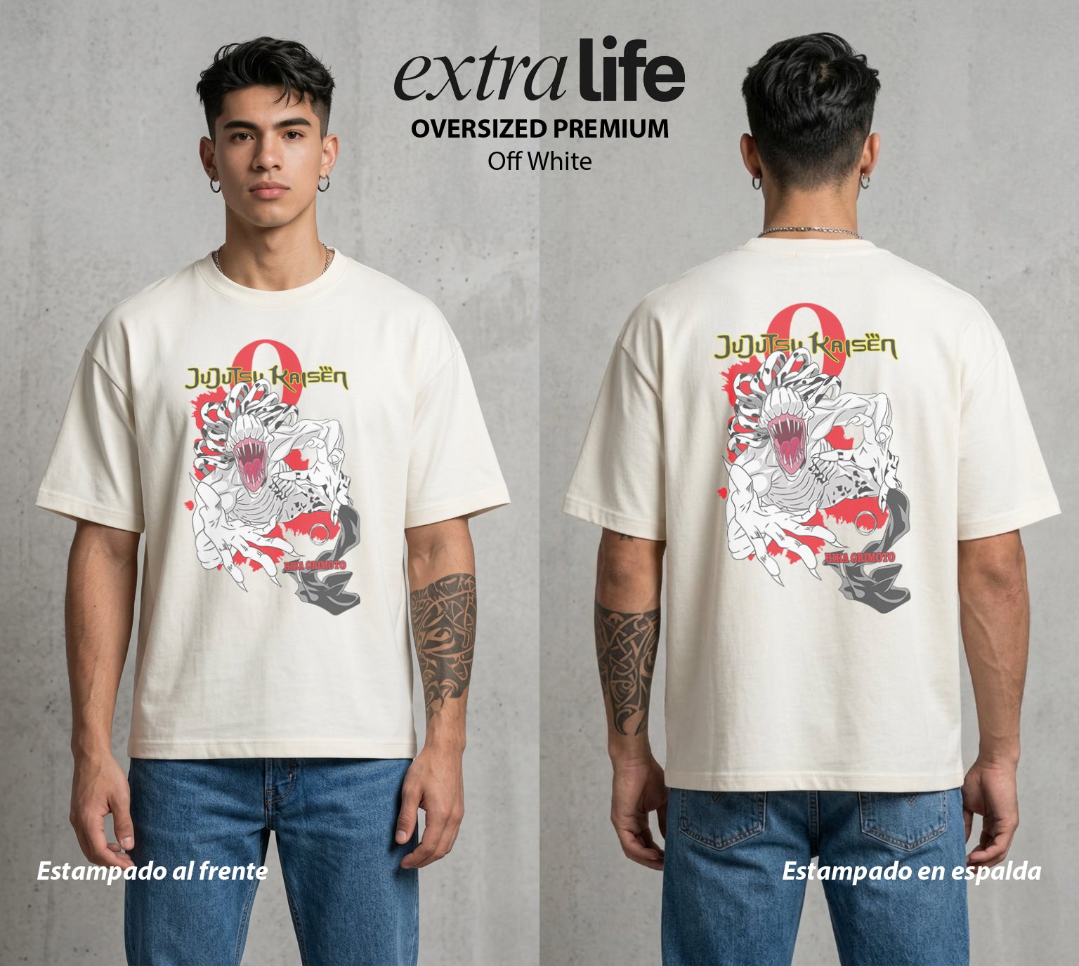 El Arte de las Maldiciones | Amor Maldito #04590 - Playera Oversized Premium | Off White - Foto en modelo