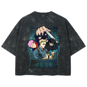 Playera streetwear premium de anime y gaming ExtraLife MX, corte boxy deluxe mineral wash heavyweight en color Acid Wash, moda urbana mexicana de culto.