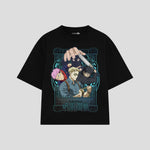 Playera streetwear premium de anime y gaming ExtraLife MX, corte boxy oversized drop shoulder heavyweight en color Deep Black y Off-White, moda urbana mexicana de culto.