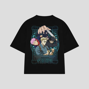 Playera streetwear premium de anime y gaming ExtraLife MX, corte boxy oversized drop shoulder heavyweight en color Deep Black y Off-White, moda urbana mexicana de culto.