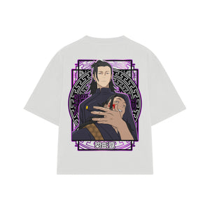 Playera streetwear premium de anime y gaming ExtraLife MX, corte boxy oversized drop shoulder heavyweight en color Deep Black y Off-White, moda urbana mexicana de culto.