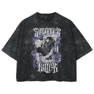Playera streetwear premium de anime y gaming ExtraLife MX, corte boxy deluxe mineral wash heavyweight en color Acid Wash, moda urbana mexicana de culto.