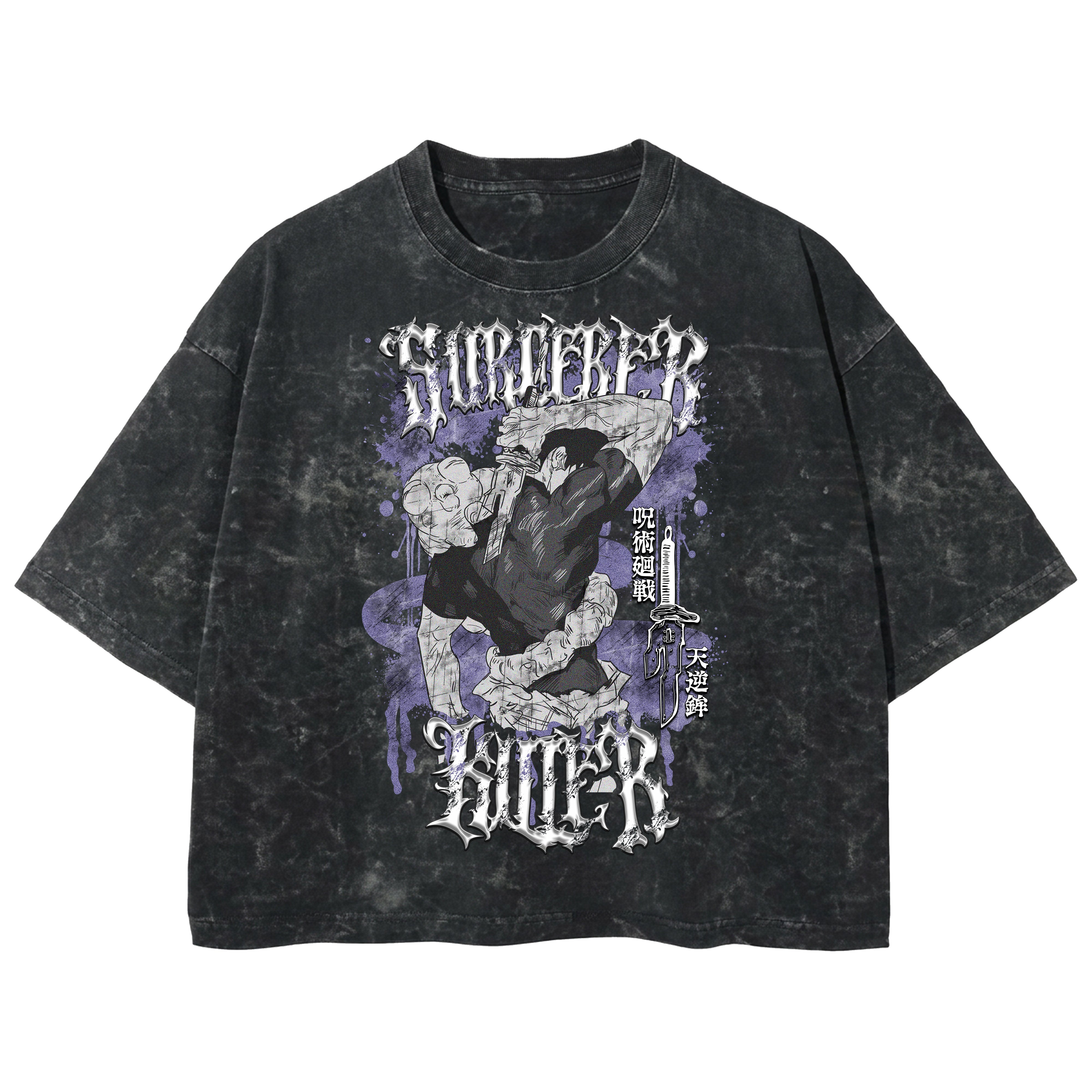 Playera streetwear premium de anime y gaming ExtraLife MX, corte boxy deluxe mineral wash heavyweight en color Acid Wash, moda urbana mexicana de culto.