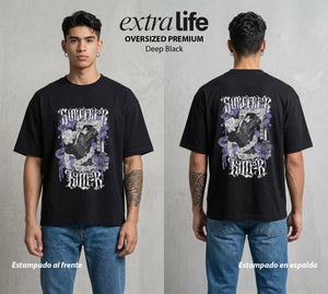 El Arte de las Maldiciones | Asesino Sin Maldición #04593 - Playera Oversized Premium | Deep Black - Foto en modelo