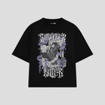 Playera streetwear premium de anime y gaming ExtraLife MX, corte boxy oversized drop shoulder heavyweight en color Deep Black y Off-White, moda urbana mexicana de culto.