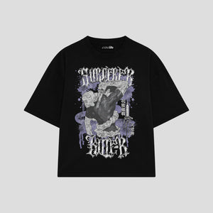Playera streetwear premium de anime y gaming ExtraLife MX, corte boxy oversized drop shoulder heavyweight en color Deep Black y Off-White, moda urbana mexicana de culto.