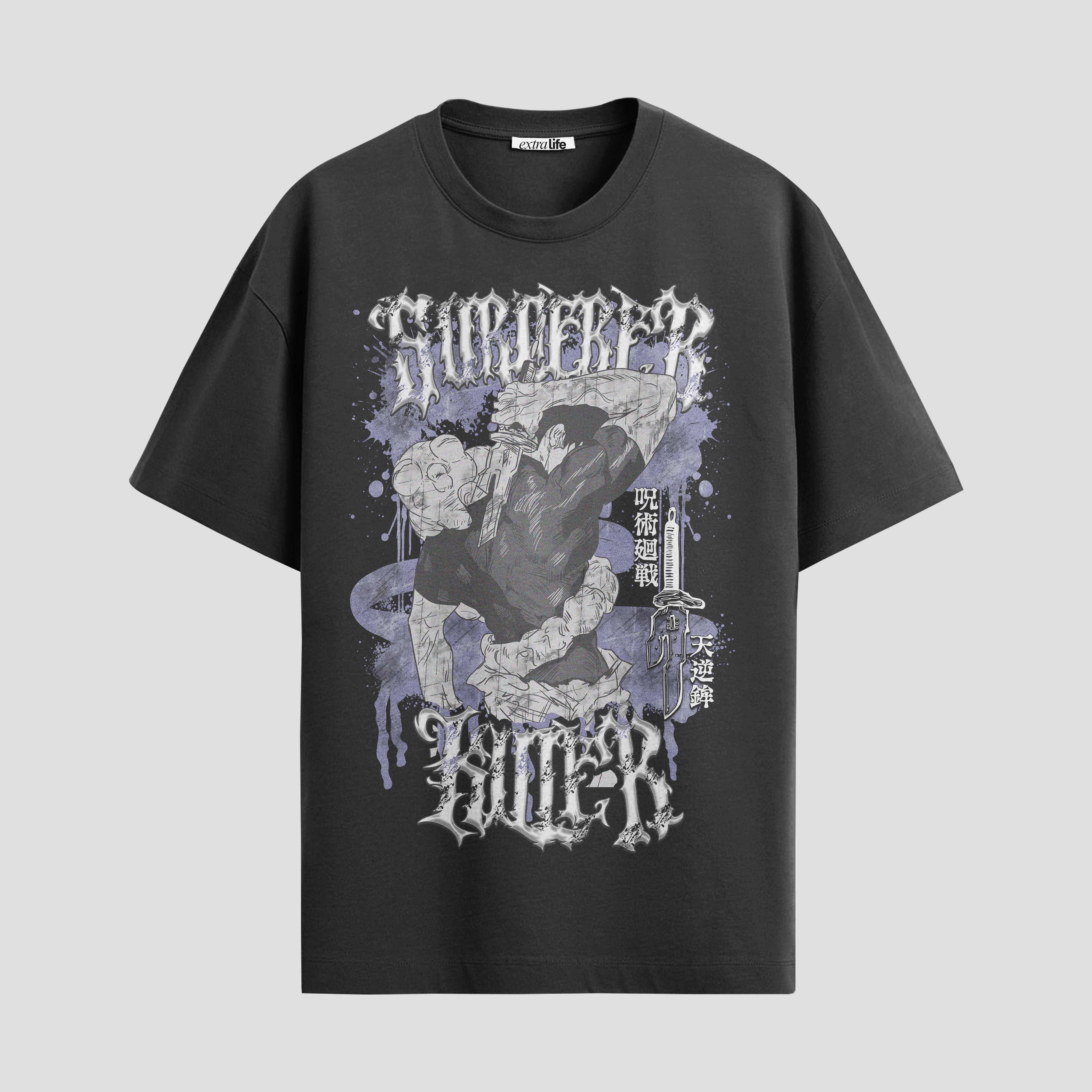 Playera urbana de anime y gaming ExtraLife MX, corte Standard Fit unisex ligero y transpirable en color Deep Black y Pure White, ropa de uso diario para gym y casual.