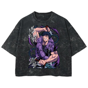 Playera streetwear premium de anime y gaming ExtraLife MX, corte boxy deluxe mineral wash heavyweight en color Acid Wash, moda urbana mexicana de culto.