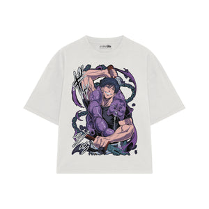 Playera streetwear premium de anime y gaming ExtraLife MX, corte boxy oversized drop shoulder heavyweight en color Deep Black y Off-White, moda urbana mexicana de culto.