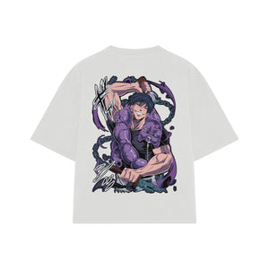 Playera streetwear premium de anime y gaming ExtraLife MX, corte boxy oversized drop shoulder heavyweight en color Deep Black y Off-White, moda urbana mexicana de culto.