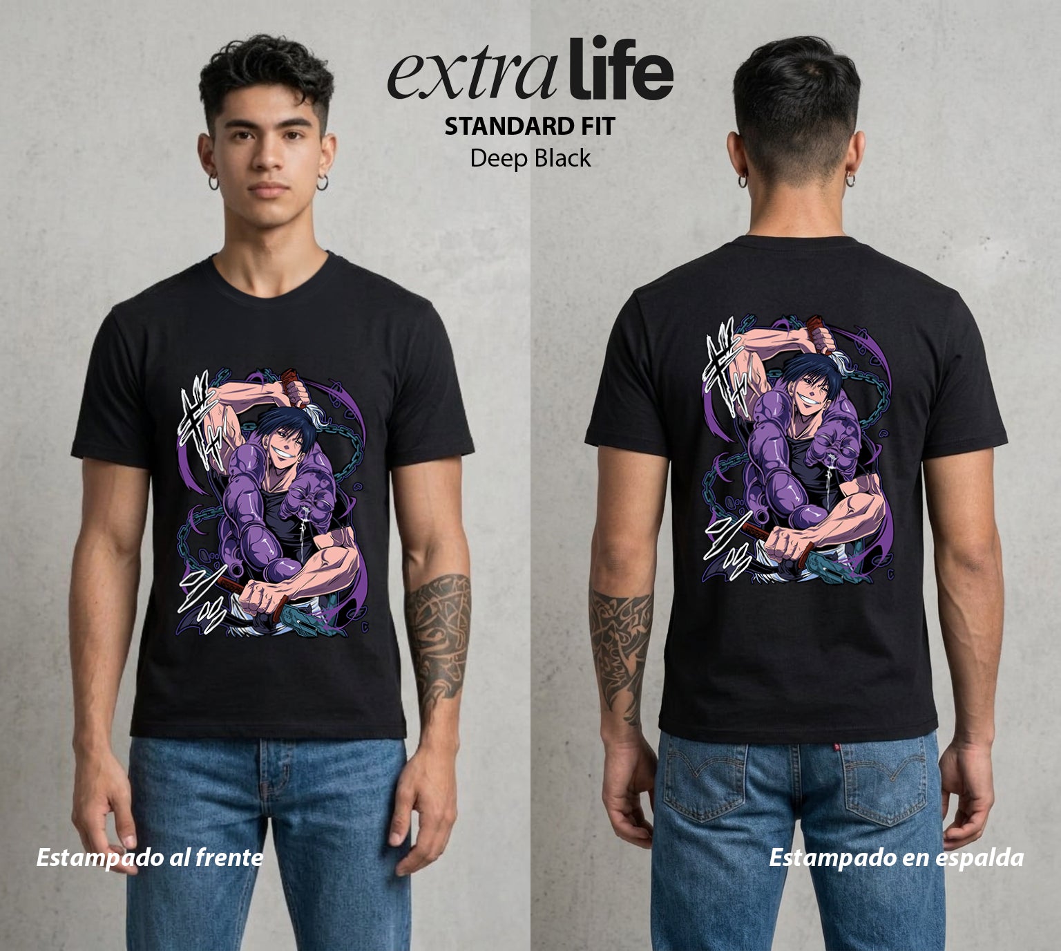 El Arte de las Maldiciones | Fuerza Física Pura #04594 - Playera Standard Fit | Deep Black - Foto en modelo