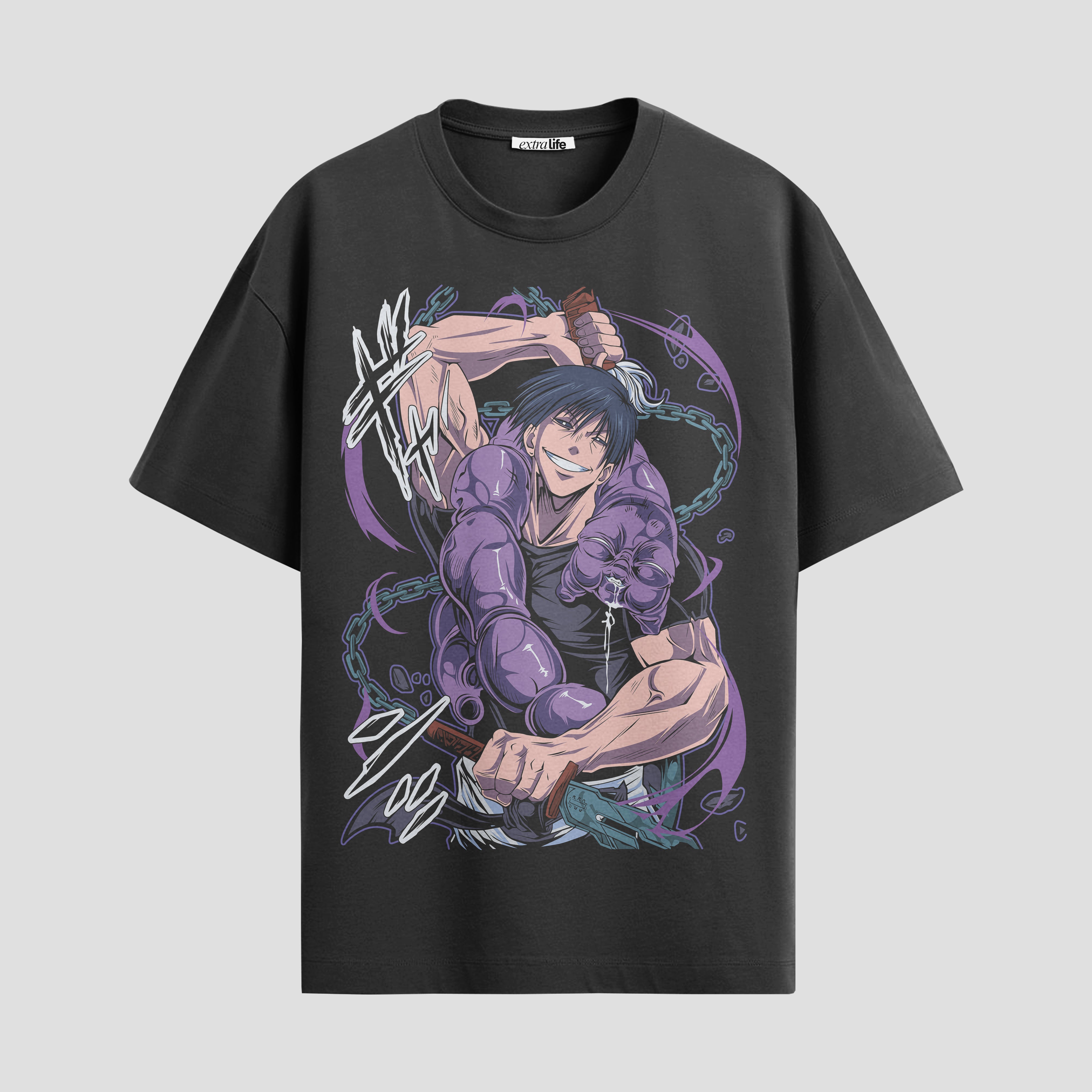 Playera urbana de anime y gaming ExtraLife MX, corte Standard Fit unisex ligero y transpirable en color Deep Black y Pure White, ropa de uso diario para gym y casual.