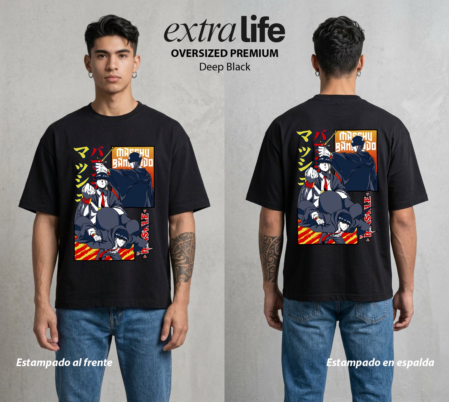 Musculos sobre Magia | El Chico Sin Poder #04597 - Playera Oversized Premium | Deep Black - Foto en modelo