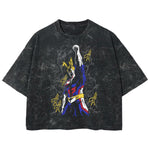 Playera streetwear premium de anime y gaming ExtraLife MX, corte boxy deluxe mineral wash heavyweight en color Acid Wash, moda urbana mexicana de culto.