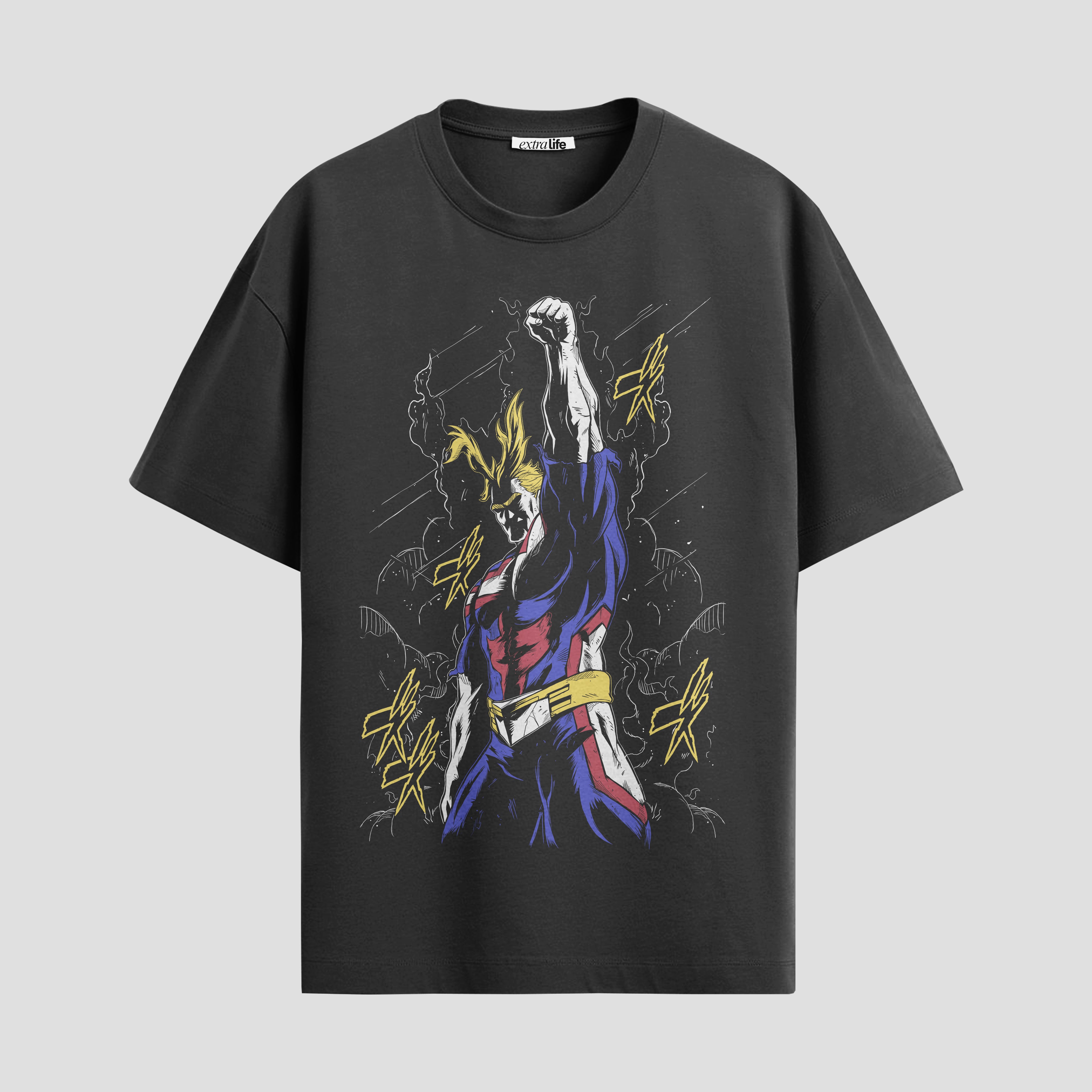 Playera urbana de anime y gaming ExtraLife MX, corte Standard Fit unisex ligero y transpirable en color Deep Black y Pure White, ropa de uso diario para gym y casual.