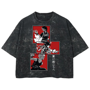 Playera streetwear premium de anime y gaming ExtraLife MX, corte boxy deluxe mineral wash heavyweight en color Acid Wash, moda urbana mexicana de culto.