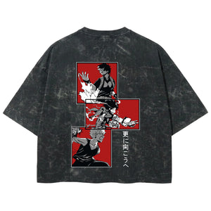 Playera streetwear premium de anime y gaming ExtraLife MX, corte boxy deluxe mineral wash heavyweight en color Acid Wash, moda urbana mexicana de culto.