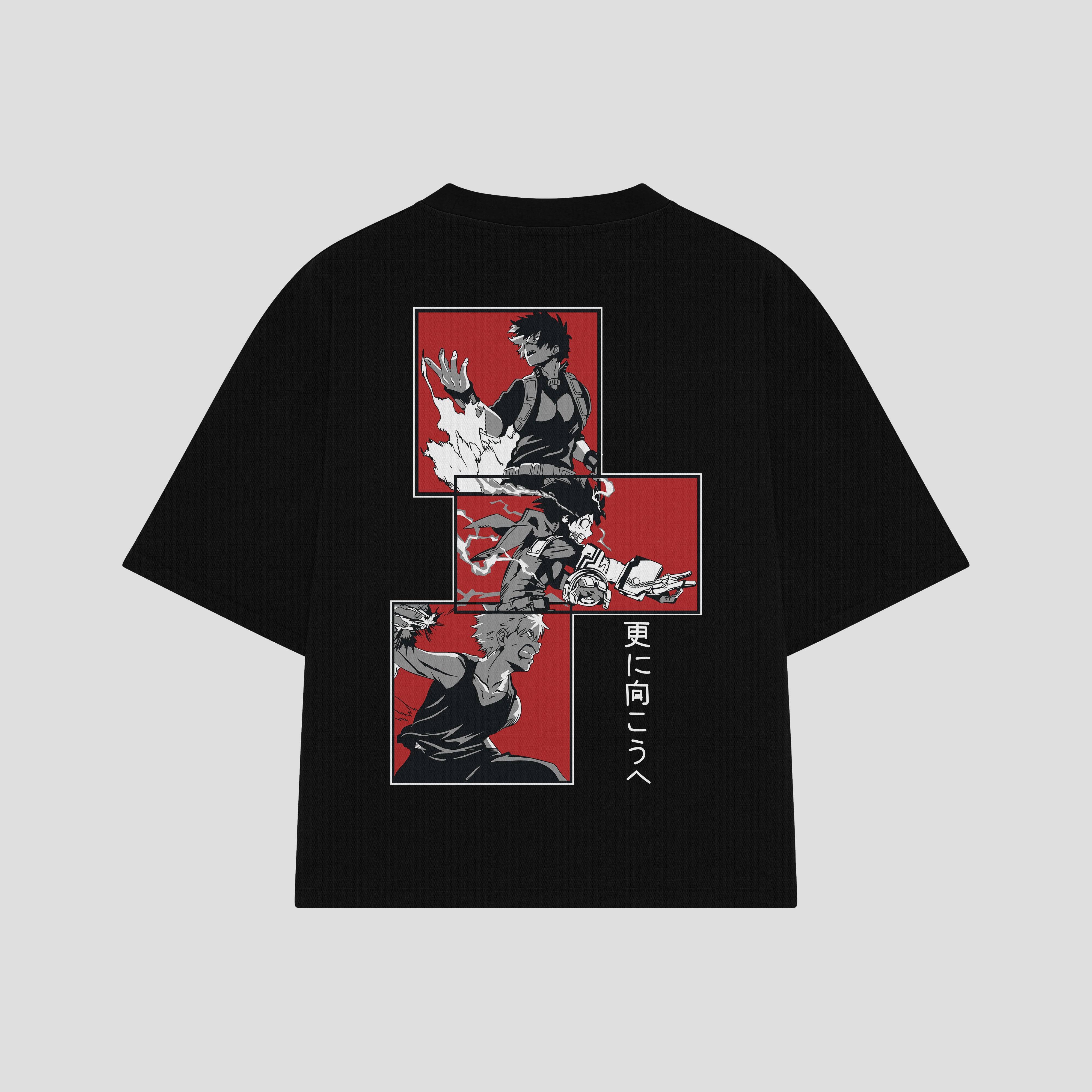 Playera streetwear premium de anime y gaming ExtraLife MX, corte boxy oversized drop shoulder heavyweight en color Deep Black y Off-White, moda urbana mexicana de culto.