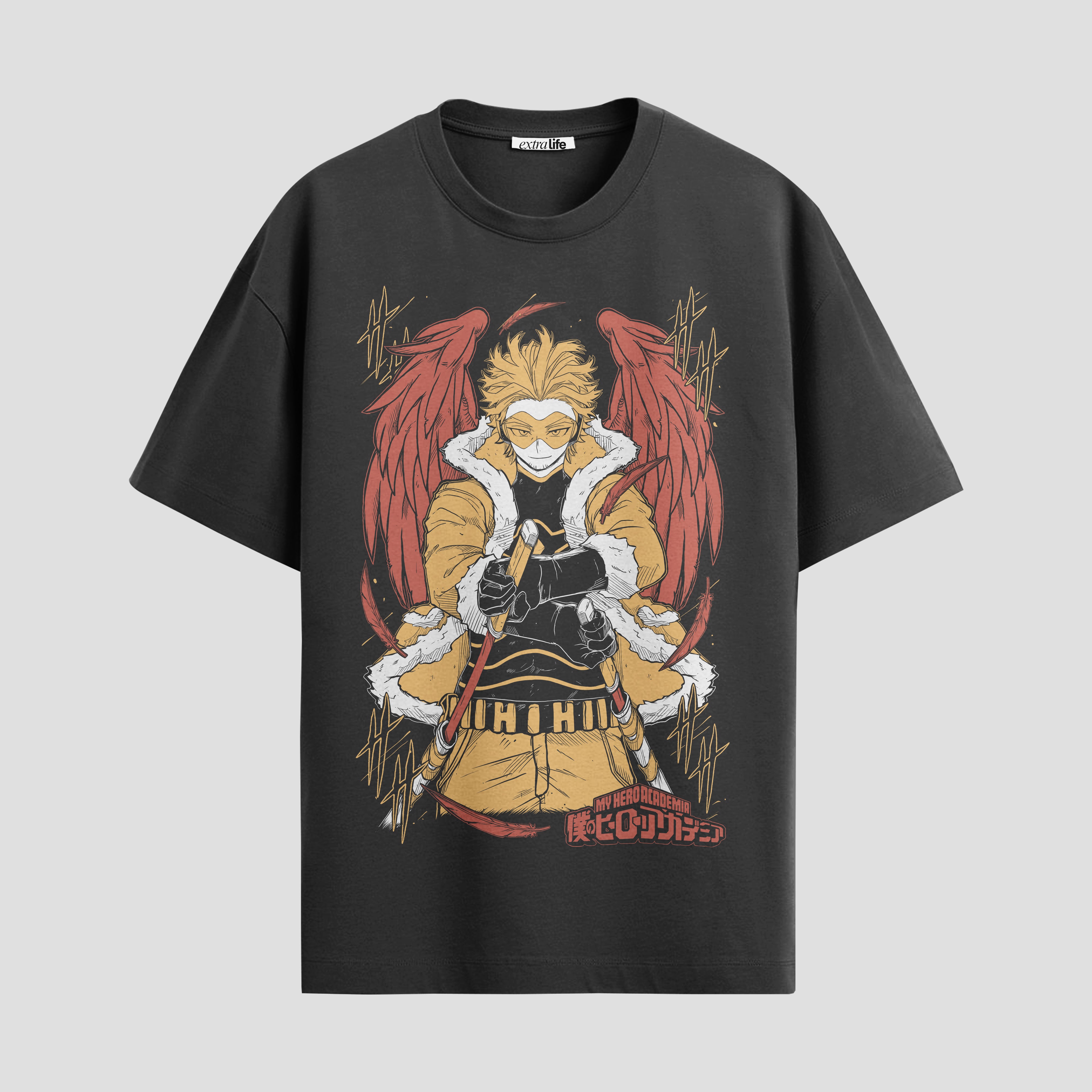 Playera urbana de anime y gaming ExtraLife MX, corte Standard Fit unisex ligero y transpirable en color Deep Black y Pure White, ropa de uso diario para gym y casual.