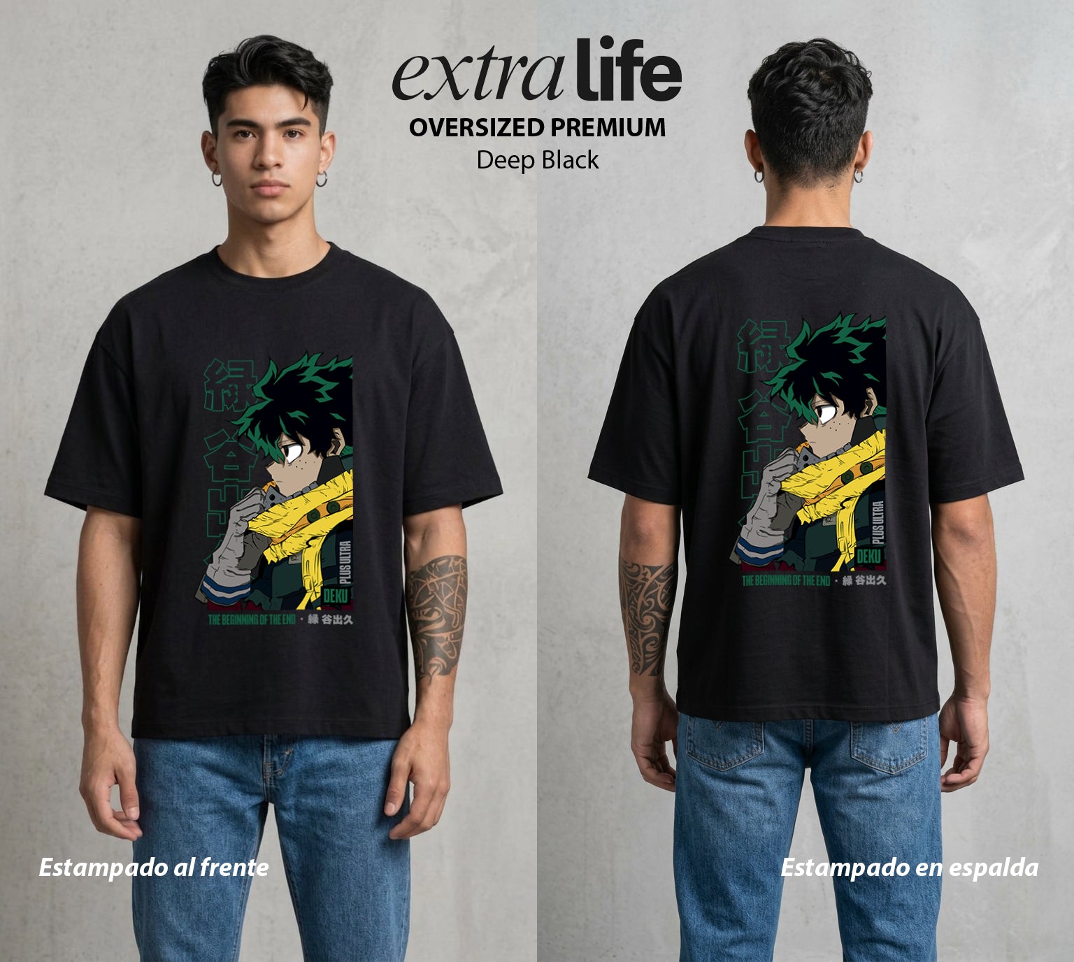 La Academia de Heroes | Heredero del Poder #04604 - Playera Oversized Premium | Deep Black - Foto en modelo