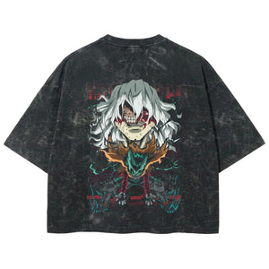 Playera streetwear premium de anime y gaming ExtraLife MX, corte boxy deluxe mineral wash heavyweight en color Acid Wash, moda urbana mexicana de culto.