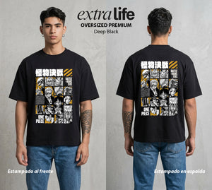 Mar de los Piratas | Batalla de Monstruos #04607 - Playera Oversized Premium | Deep Black - Foto en modelo