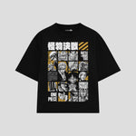 Playera streetwear premium de anime y gaming ExtraLife MX, corte boxy oversized drop shoulder heavyweight en color Deep Black y Off-White, moda urbana mexicana de culto.
