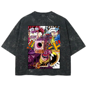 Playera streetwear premium de anime y gaming ExtraLife MX, corte boxy deluxe mineral wash heavyweight en color Acid Wash, moda urbana mexicana de culto.